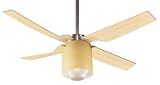 Hunter Zoe 52 inch Brushed Nickel Ceiling Fan with 4 Blonde Beech Bent Wood Blades and Amber Glass