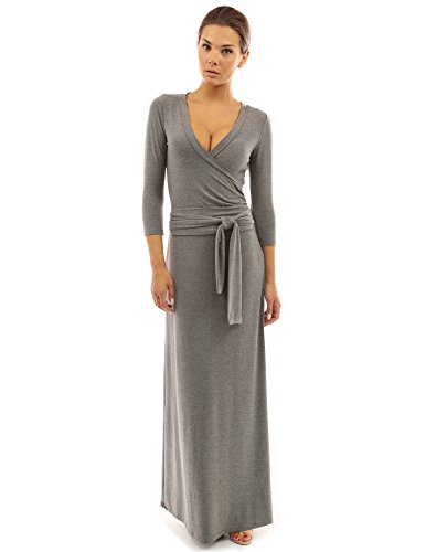 PattyBoutik Women's 3/4 Sleeve Faux Wrap Maxi Dress