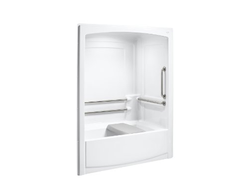 Kohler K-12103-C-0 Freewill Bath and Shower Module with Brushed Stainless Steel Grab Bars, Left-Hand Drain, White