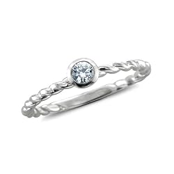 14k White Gold Solitaire Bridal Natural Diamond Engagement Ring (G, SI1-SI2, 0.12 cttw)-Certificate of Authenticity