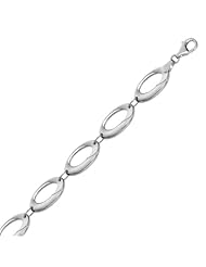 Sterling Silver Nicked Flat Oval Chain Bracelet with Rhodium Plating