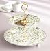 TWO TIER FLORAL SERVER - TWO TIER PORCELAIN GOLD RIM PLATES WITH HANDLE - tier server
