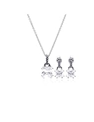 Nickel Free Sterling Silver Pendant & Earring Sets Hanging Princess Cut CZ Set