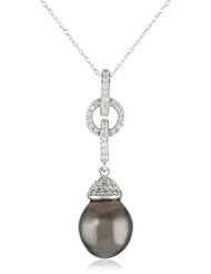 10k White Gold 9-9.5mm Tahitian Cultured Pearl and Diamond Pendant Necklace (0.2 cttw, G-H Color, I2-I3 Clarity), 17"