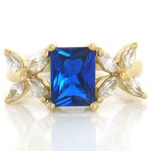 10K SOLID YELLOW GOLD SAPPHIRE BLUE CZ RING JEWELRY by