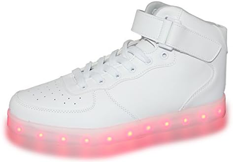 USB LED Light Shoes Men Women Fashion Led Shoes Flats High-top Adults Shoes,White,6.5US