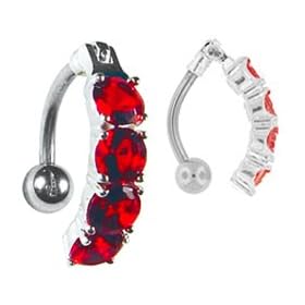Ruby-Red Channel Set Gemstone Reverse Dangle Belly Button Rings