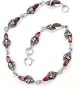 Sterling Silver Genuine Garnet and Marcasite 7.5" Link Bracelet