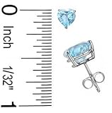 .925 Sterling Silver Blue Topaz Gemstone Stud Earrings in Three Prongs- Heart Shape 6 mm