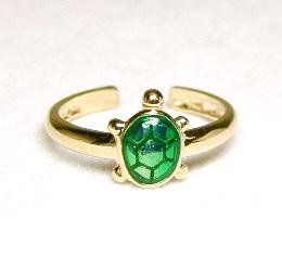 14k Adorable Enamel Green Turtle Toe Ring