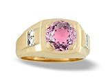 14K Yellow Gold Round Created Pink Sapphire and Diamond Men's Ring