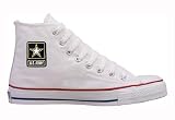 Converse Chuck Taylor All Star Hi Top Custom Optical White with US Army Logo men's 5.5/ women's 7.5