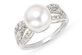 1/8 Carat Diamond and Cultured Pearl 14K White Gold Ring