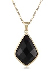 Black Glass Rolo Chain In 0.5 Micron Gold Plated Brass Pendant Necklace, 22"