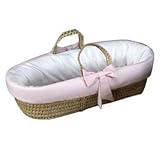 Fitted Moses Basket with Pink Gingham Trim