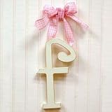 Wooden Hanging f: Green Polka Dot Ribbon