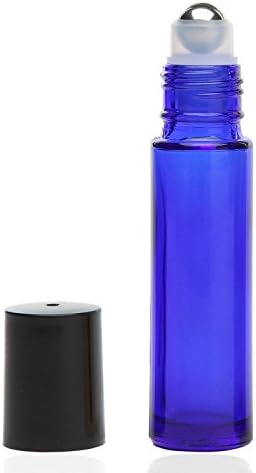 10ml(1/3oz) Roll on Glass Bottle- Set of 24 for Essential Oil - Empty Aromatherapy Essential Oils, Perfume Bottles - Refillable Slim with Metal Ball and Black Plastic Lid
