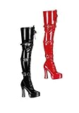 5.5 Inch Block Heel Thigh-High Boot With 1.5 Inch Platform And Buckles.