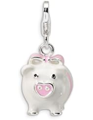 Amore LaVita(tm) Sterling Silver 3-D Enameled Pig w/Lobster Clasp Charm for Charm Bracelet