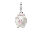 Amore LaVita(tm) Sterling Silver 3-D Enameled Pig w/Lobster Clasp Charm for Charm Bracelet