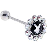 Playboy Aurora RHINESTONE Rabbit Head FOIL Barbell Tongue Ring