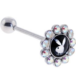 Playboy Aurora RHINESTONE Rabbit Head FOIL Barbell Tongue Ring