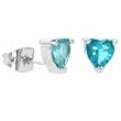Sterling Silver Simulated Aquamarine cz Heart Stud Earrings