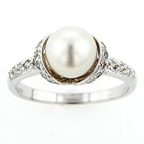 14-Karat White Gold Akoya Cultured Pearl and Diamond Ring (8mm)