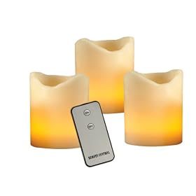 Flameless Three Pack of Ivory Pillar Candles with Remote Control - 3 by The Gerson Company