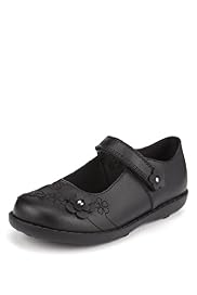 Leather Flower Appliqué Stud School Shoes