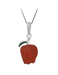 Sterling Silver 3-D Enamel Red Delicious Apple Necklace Pendant with Box Chain