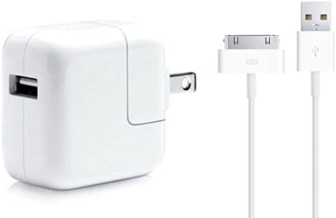 6ft 30pin Cable Charger Kit with 12w Wall Plug Adapter - Durable and Fast compatible with iPhone 4, iPhone 4S, iPad 1/2/3, iPod touch, iPod nano