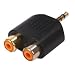 3.5mm Stereo Jack Plug to Twin RCA Socket Splitter - Adapter - RCAx2 - Audio - 24k Gold - Phono - Oxygen Free Copper (OFC) - Left & Right Audio
