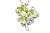 2 1/6 Carat Olive Quartz and Diamond 14K White Gold Shamrock Pendant w/Chain
