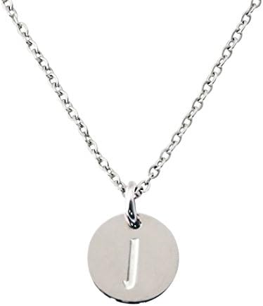 Silver Tone Stainless Steel Initial Neckalce Alphabet Disc Pendant Necklace for Womens Personalized charm Necklace A-Z Letters (I Silver)