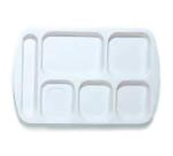 Food Service Rectangular Compartment School Lunch Tray, 6 Compartment, Left-Handed, White