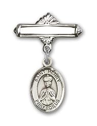 Sterling Silver Baby Badge with St. Henry II Charm and Polished Badge Pin
