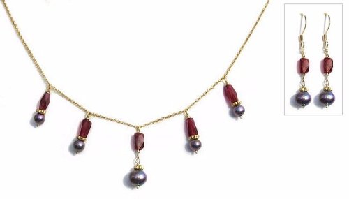 Click here to buy Savoy Fresh Water Pearl and Garnet Necklace and Earring Set.