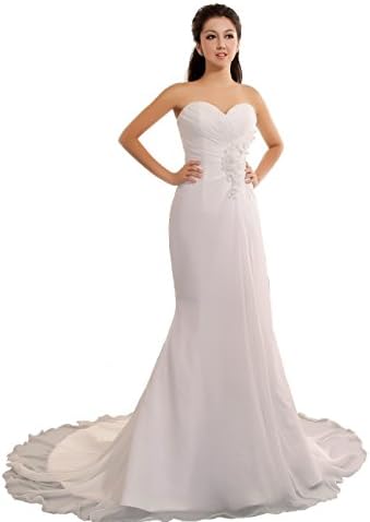 ZAHY Women's Sweetheart Corset Mermaid Chiffon Wedding Dresses US Size18 White