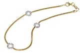 14K Yellow Gold 10 Snake Anklet Bracelet, Set with Open Circle Stations, Enhanced with Pave Set Diamonds.