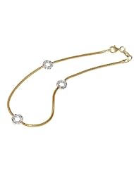 14K Yellow Gold 10" Snake Anklet Bracelet, Set with Open Circle Stations, Enhanced with Pave Set Diamonds.