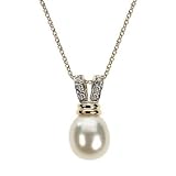 14k Yellow Gold 9.5mm Fresh Water Pearl and Diamond Pendant w/Chain 16