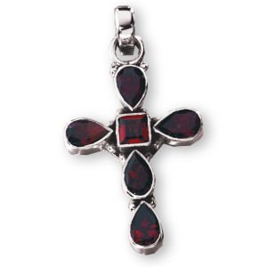 Sterling Silver and Genuine Garnet Cross and 20 Chain