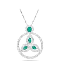 1.08 Cts Diamond & 1.54 Cts Natural Emerald Circle Pendant in 18K White Gold