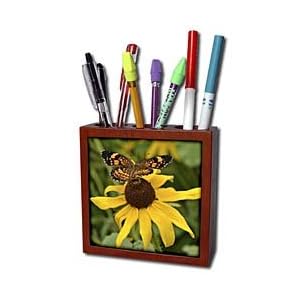 WhiteOak Photography Floral Prints A garden flower with a butterfly Tile Pen Holders-5 inch tile pen holder