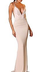 Sexy V-neck Ruched Stretchy Backless Floor Length Polyester/Spandex Mermaid Sleeveless Romper/Jumpsuit 