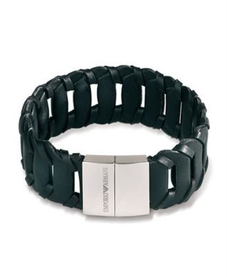 Emporio Armani Men's Black Leather Bracelet