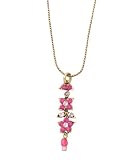 Michal Negrin Flower and Leaf Elements Pendant Enriched with Fuchsia and Lilac Swarovski Crystals and Beads; Handmade in Israel