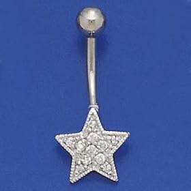 Silver CZ (Cubic Zirconia) Star Belly Ring With Surgical Steel by 