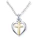 Jewelry : 14K Gold Filled-Sterling Silver Two-Tone Cross and Heart Pendant and 13-inch Chain